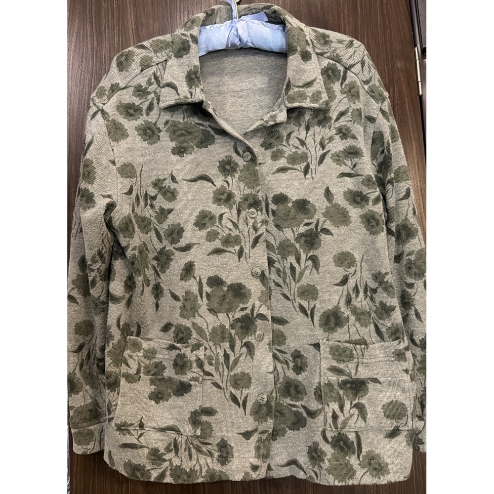 VNTGE 80's Olive Green Floral Jacket Shirt Fairy Whimsigoth Boho Cottagecore M